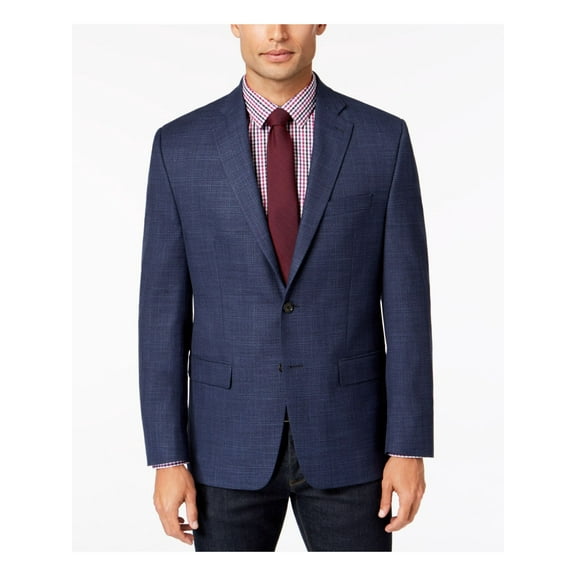 RALPH LAUREN Mens Navy Windowpane Plaid Button Down Coat 36R