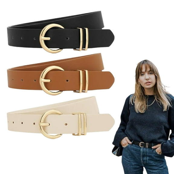 3 Pack Slim Leather Belts with Gold Buckle, Elegant & Versatile Waist Belts for Women, Perfect for Dresses, Jeans & All Seasons