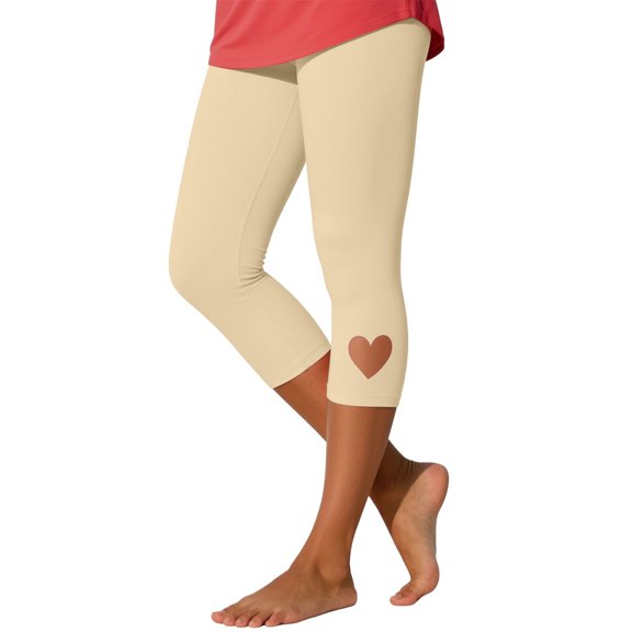 Gkeoshab Crz Yoga Leggings Women's Casual Heart Print Leggings - Comfortable & Stretchy Yoga Pants Khaki XL