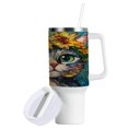 thumbnail image 2 of 40 Oz Car Handle Water Bottle Water Cup Water Bottle Water Jug Coffee Cup Travel Water Bottle Cute Sunflower Cat, 2 of 8