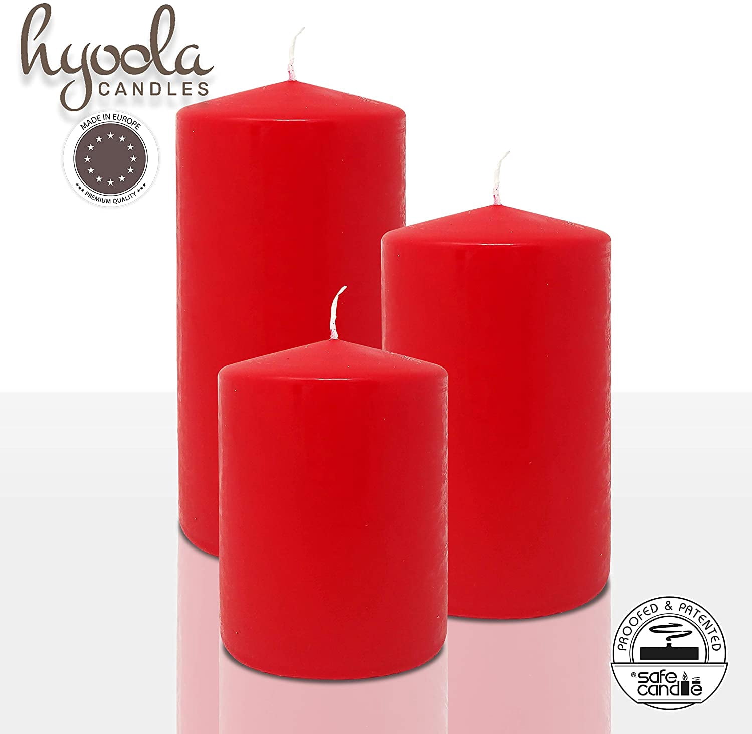 Hyoola 3 x 6 Red Unscented European Made Pillar Candles, Dripless Paraffin Wax with Smokeless Cotton Wicks, 12-Pack