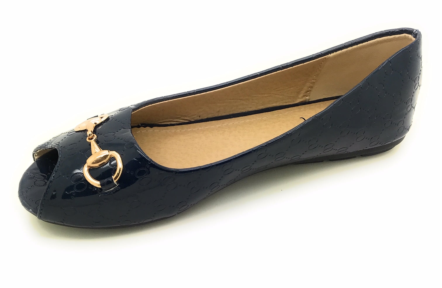 Victoria K Open Toe Gold Buckle Ballerina Flats (Women)