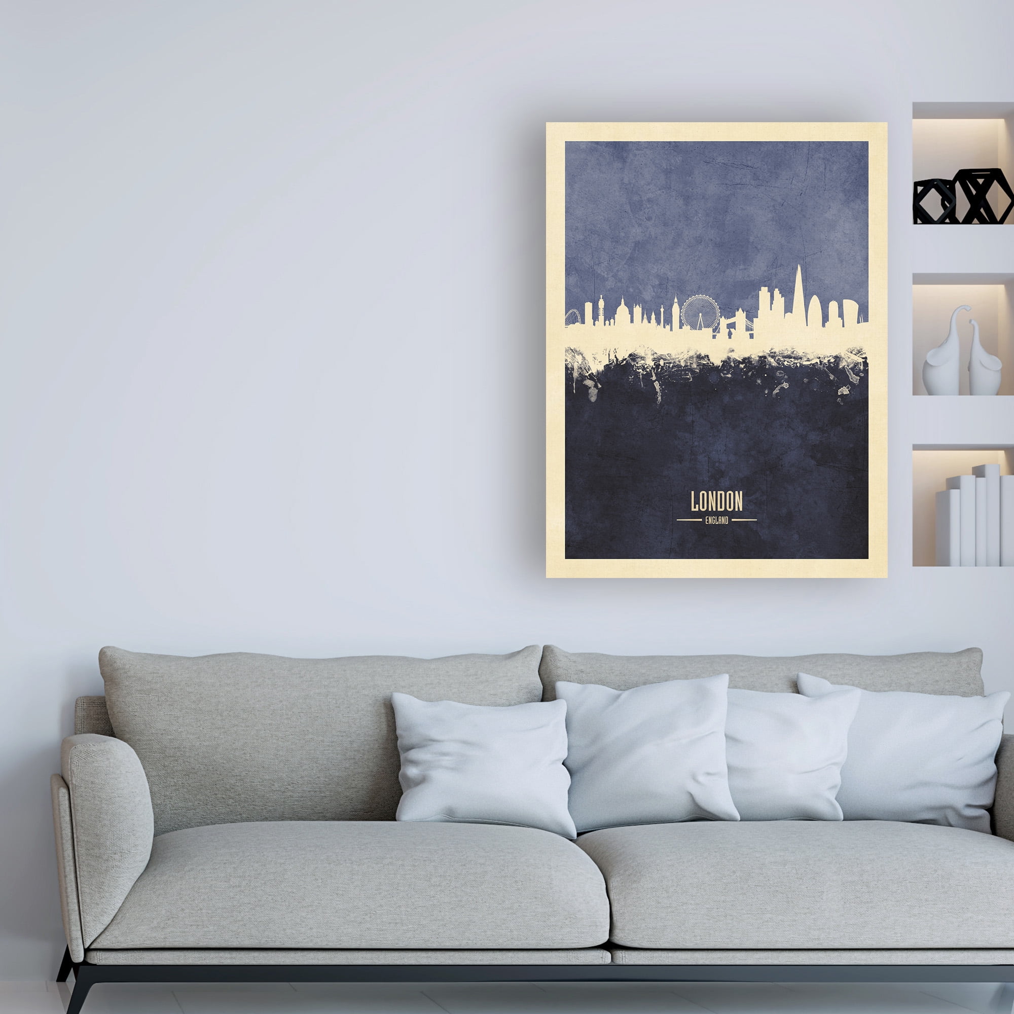 Trademark Fine Art 'London England Skyline Navy Poster' Canvas Art by Michael Tompsett