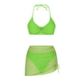 thumbnail image 4 of TMOYZQ Women's 3 Piece Bathing Suits O-Ring Halter Textured Bikini Swimsuits Set with Drawstring Beach Cover Ups Mesh Skirt, 4 of 6