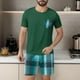thumbnail image 3 of Mens Slim Fit Manga Corta Botón Abajo Camisas Cuello Redondo Impresión Set Deportivo, Cintura Elástica Traje Casual, 3 of 6