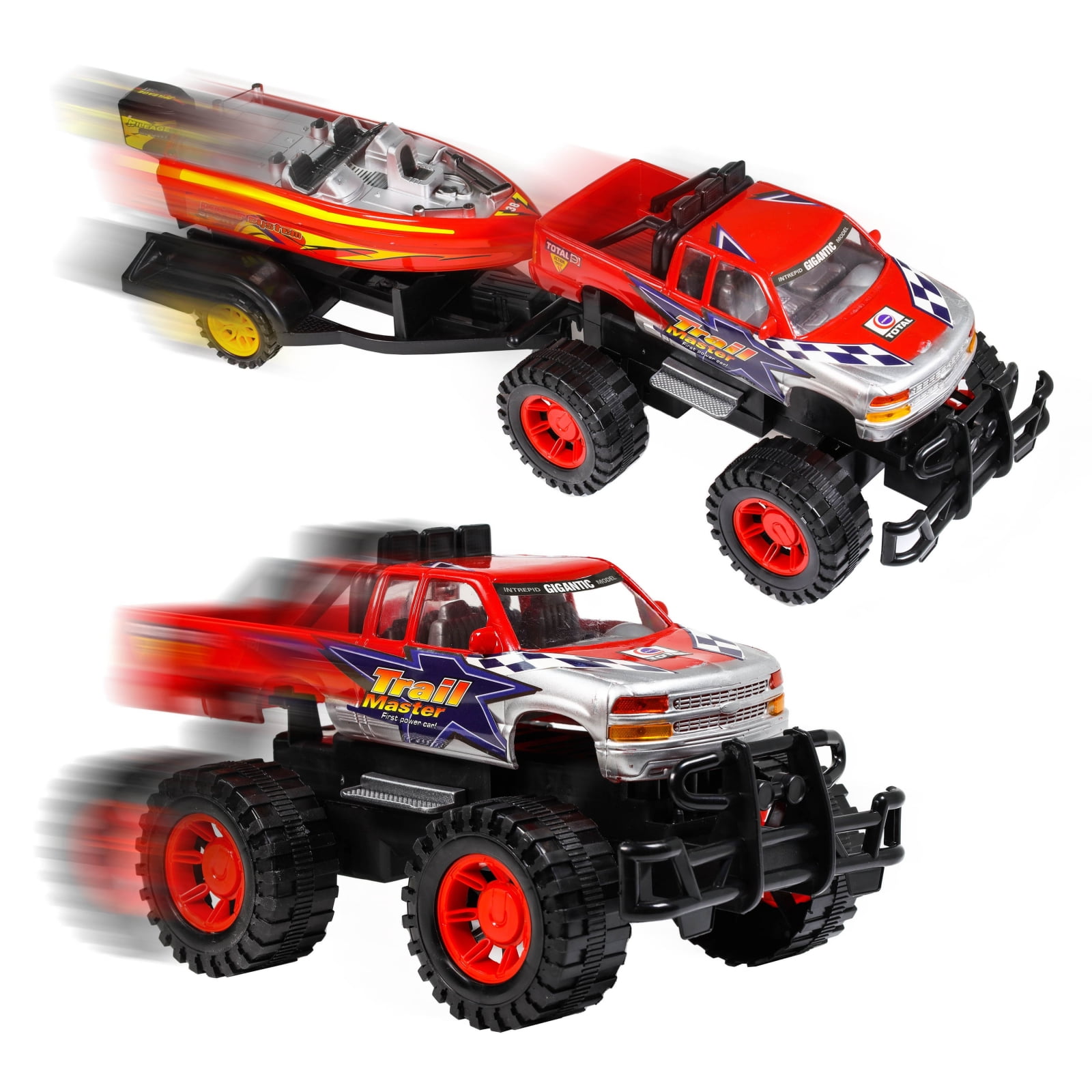Toy Monster Truck Path Blazer Friction Power Speed Boat Hauler Vehicle