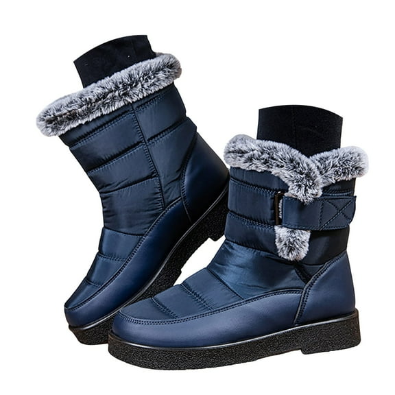 Chenyee Snow Boots for Women Warm Furry Linied Winter Shoes Water-proof Hook Loop Mid Calf Booties