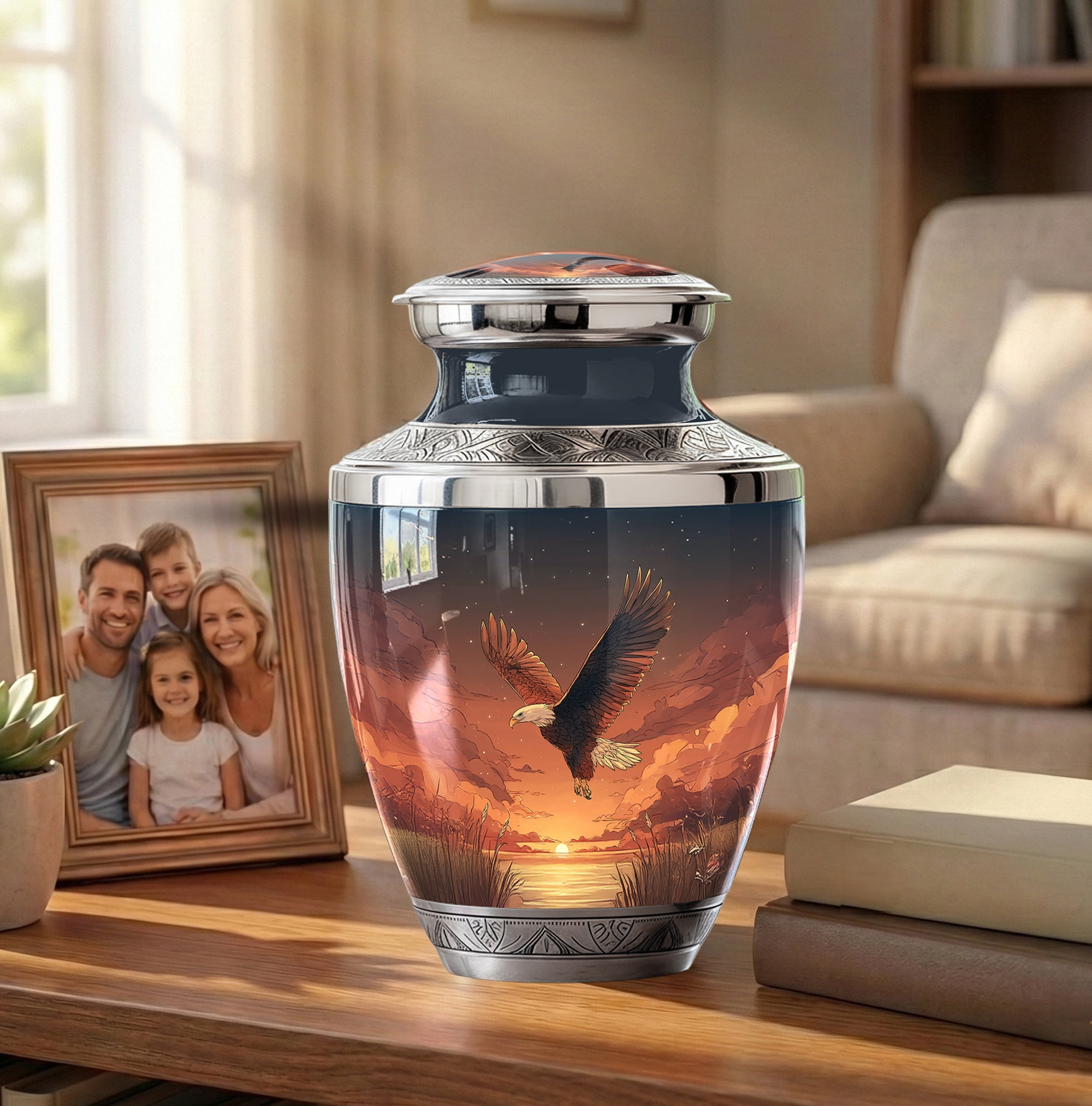 Flying Eagle Urns for Human Ashes Adult Male - 3 Inch Sunset Eagle Cremation Urn - 10 Inch with 4 Mini Keepsake Urns - Large Ash Container Memorial Urn Set