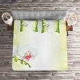 thumbnail image 3 of Ambesonne Spa Themed Quilted Coverlet 3 Pcs, Calm Orchids Branches, King Size, White Green, 3 of 3