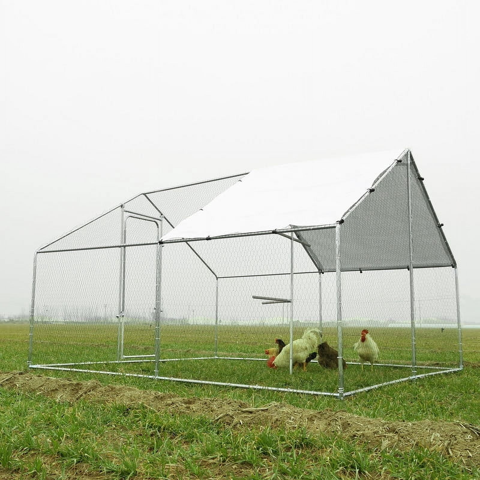Walnest 10'x10' Large Metal Chicken Coop Run,Heavy Duty Walk-in Poultry Cage with Cover,Outdoor Hen Rabbit Chicken Run in with Spire Shaped for Farm Yard