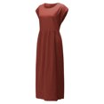 thumbnail image 2 of Innerwin Dresses Crew Neck Ladies Dress Beach Solid Color Loose Sundress Orange 5XL, 2 of 5