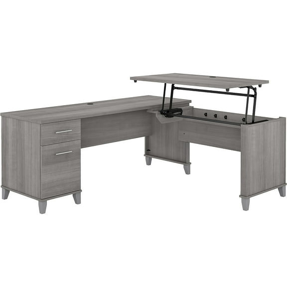 Somerset 72W Sit to Stand L Shaped Desk in Platinum Gray - Engineered Wood