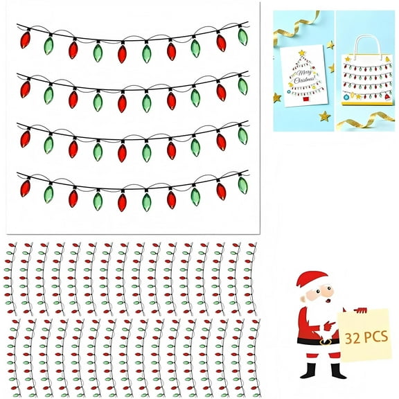 Christmas Lights Stickers for Crafts, 32PCS Christmas Light Embellishment, 3D Stickers Gem Border Dimensional Sticker, Lights Glitter Adhesive Decals for Xmas Crafts Scrapbooks Decoration