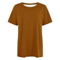 thumbnail image 4 of MIXUE Boho Tops For Women Summer Solid Color Round Neck Short Sleeve Plus Size Loose Casual T-shirts Outwear,Brown,S, 4 of 4