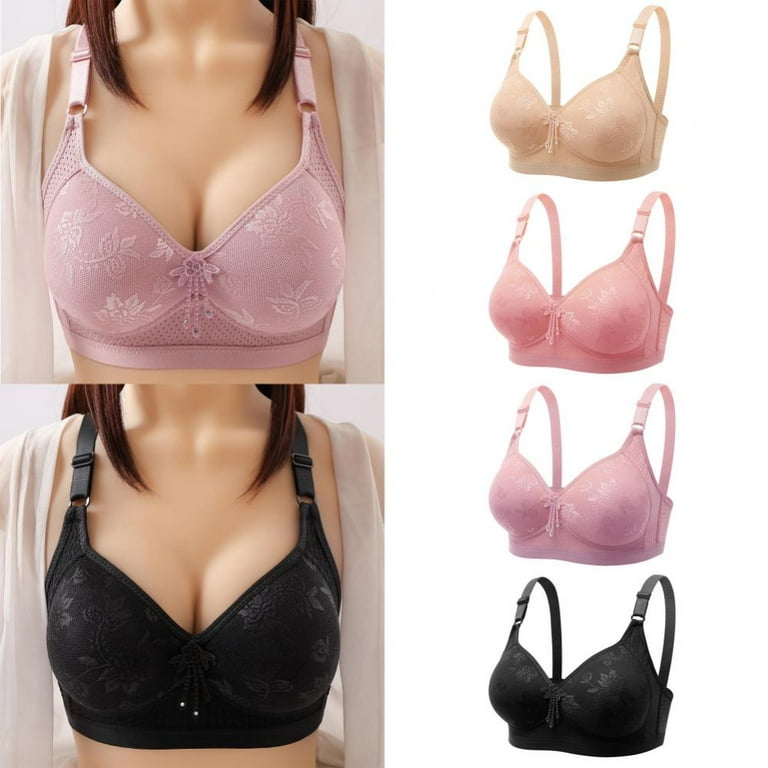 Large Size Flower Wireless Push Up Bra, Big Cup, Big Breasts, Women's Fat  Full Coverage TOPWONER Thin Line Free Back Closed Plaid Soft Bra 