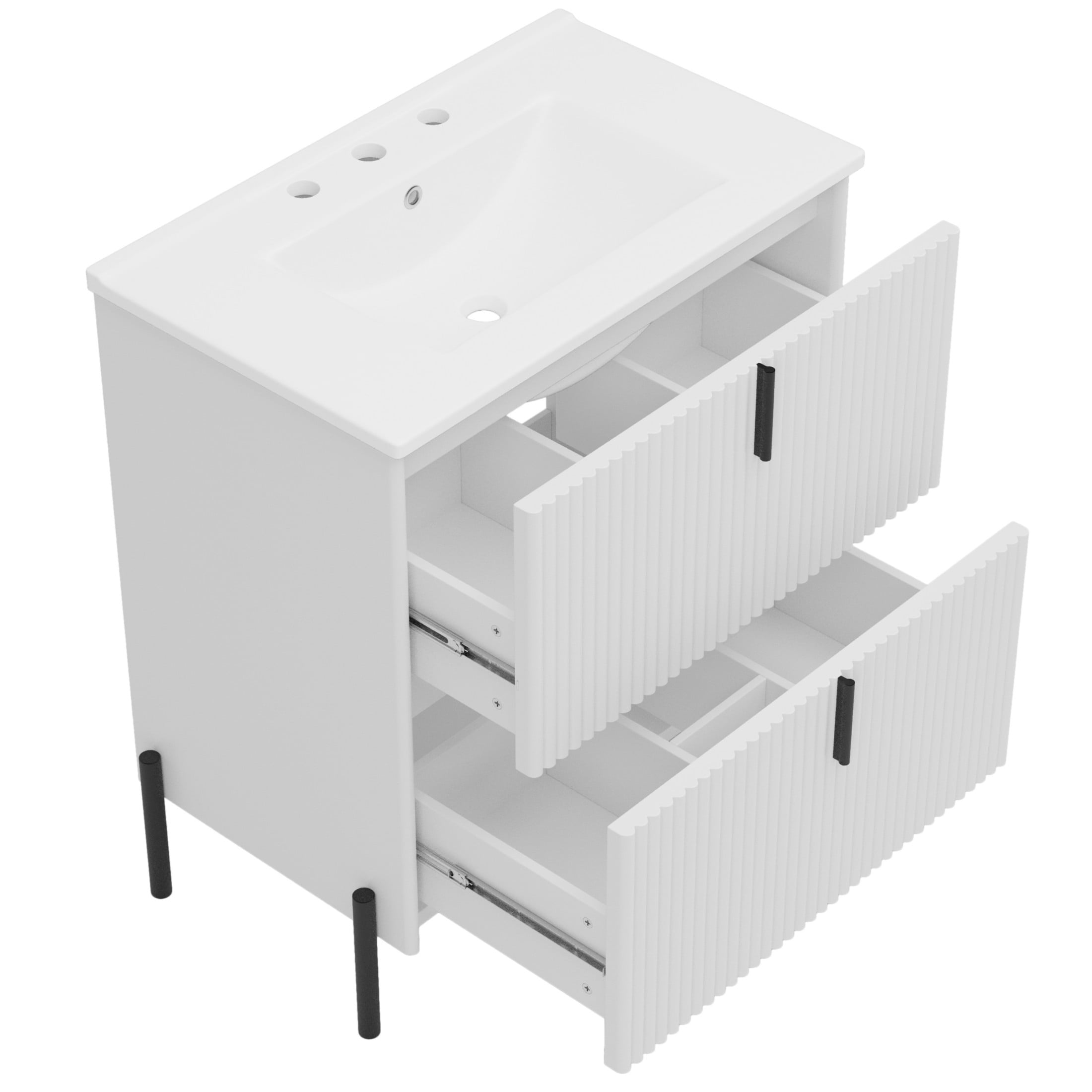 Christopher Knight Home 30" Bathroom Vanity with Sink, Soft-Close Drawers, Fluted Design, White