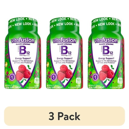(3 pack) Vitafusion B12 Gummy Vitamins, Delicious Raspberry Flavor, 60ct (30 Day Supply)