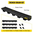 thumbnail image 3 of VEVOR Trench Drain System, Channel Drain with Plastic Grate, 5.8x3.1" HDPE Drainage Trench, Black Plastic Garage Floor Drain, 3x39" Trench Drain Grate, With 3 End Caps, For Garden, Driveway-3 Pack, 3 of 9