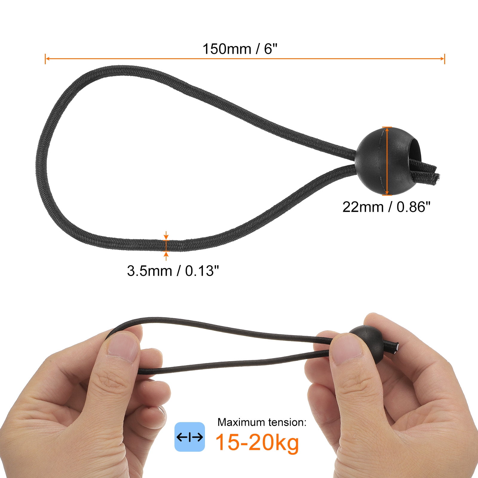 Uxcell 50Pcs Ball Bungee Cords 6" Heavy Duty Bungee Cord Balls for Tent Camping Holding Wire and Hoses, Black