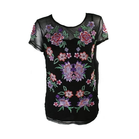 - Inc International Concepts Deep Black Embroidered Mesh Top S