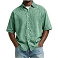 thumbnail image 3 of Men's Short Sleeve Button Down Shirt Casual Henley Top Quick Dry Breathable Stretch Cotton Feel Solid Color Turndown Collar Daily Work Beach Vacation | Zenithor,Green 2XL, 3 of 8