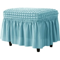 Wishrage High Stretch Seersucker Fabric Ottoman Slipcovers Rectangle Footstool Cover with Skirt Modern Furniture Protector for Home Decor Bedroom Living Room Balcony
