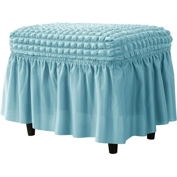 Wishrage High Stretch Seersucker Fabric Ottoman Slipcovers Rectangle Footstool Cover with Skirt Modern Furniture Protector for Home Decor Bedroom Living Room Balcony