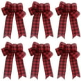 thumbnail image 1 of 6 Pieces Christmas Plaid Bows Buffalo Plaid Decoration 9.4 x 7.5 Inches Burlap Wreath Bow Xmas Tree Bow Ornament for Christmas Holiday Party Home Decor, 1 of 6