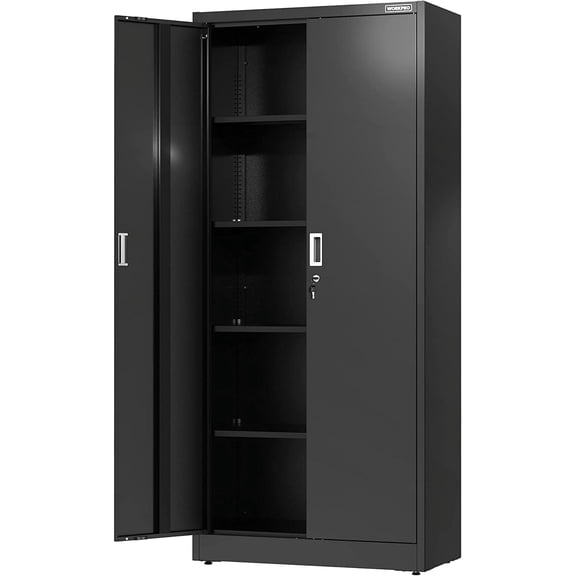 WORKPRO 71"x31.5"x15.75" Metal Garage Storage Cabinet with Locking Doors and 5 Adjustable Shelves, for Tools, Office, Home, Shops, Black