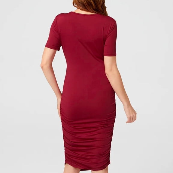 Vedolay Maternity Dress For Women Womens Long Short Sleeve V-Neck Maternity Summer Flowy Gown Maxi Dress,Red 3XL