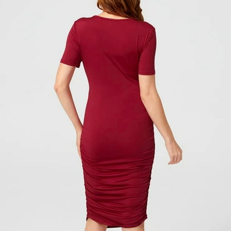 

Aayomet Maternity Summer Dress Red DressMaternity Wear Lactation Round Neck Short Sleeve Solid Color Dress Women Casual Wrap Red 3XL