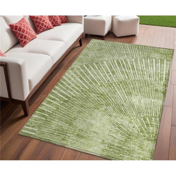HomeRoots 561988 5 x 8 ft. Sage Abstract Washable Non Skid Indoor Outdoor Rectangle Machine Woven Area Rug
