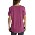 thumbnail image 3 of USSUMA Summer Tops for Women 2025 Women's Fashion Solid V-Neck Short Sleeves Casual T-Shirt Top Trendy Holiday Saving Hot Pink Polyester M, 3 of 6