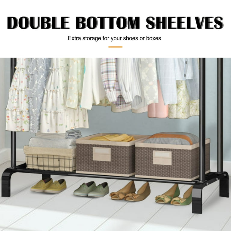 Clothing Garment Rack,Double Rails Closet Clothes Rack with Bottom