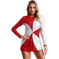 thumbnail image 5 of Zaldita Womens Christmas Dancewear Shiny Sequin Color Block Long Sleeve Bodycon Mini Dress Clubwear Red XXL, 5 of 7