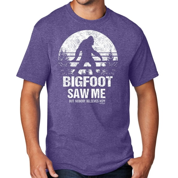 Men's Bigfoot Saw Me Funny Sasquatch T-shirt, XL Heather Purple - TALL
