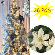 Sixtyshades 36 Pcs Artificial Christmas Poinsettia Flowers Glitter Xmas Tree Hanging Decorations for Party Home (Gold)