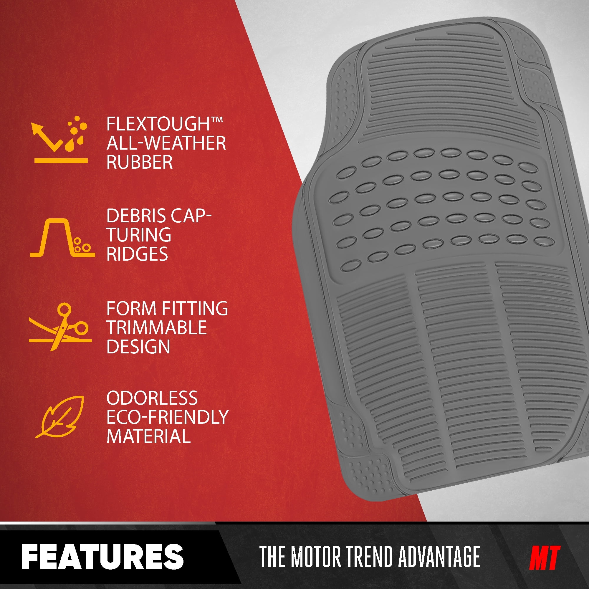 BDK Car SUV and Van Floor Rubber Mats 3 Row, Heavy Duty All Weather Protection, 3 Colors