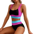 thumbnail image 4 of Stamzod Women's High Waisted Bikini Sets Sporty Two Piece Swimsuits Color Block Tummy Control Bathing Suits High Cut Swimwear Purple XXL, 4 of 6