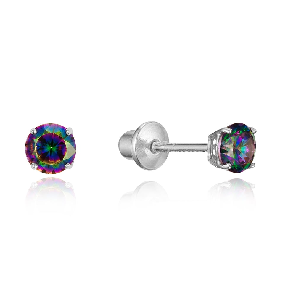 Sterling Silver Rhodium Plated 3mm Cubic Zirconia Stud Children Screwback Baby Girls Earrings