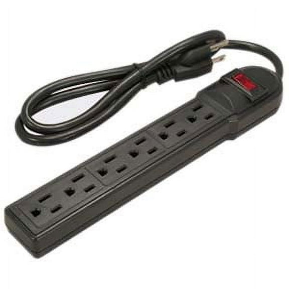 ACCL 3Ft 6-Outlet Surge Protector 14AWG/3, 15A, 90J Black, 1 Pack