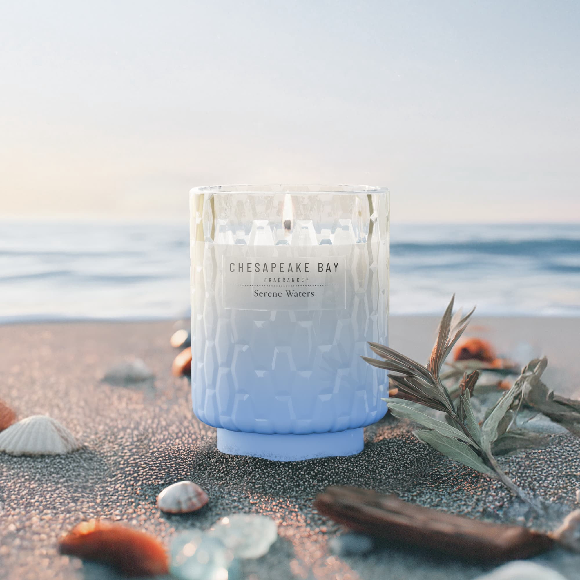 Chesapeake Bay Candle 8 oz | Serene Waters Scent |Exclusive Mood Evoking Fragrance |Textured Sea Glass-Inspired Jar | Premium Soy Blend Wax with Essential Oils
