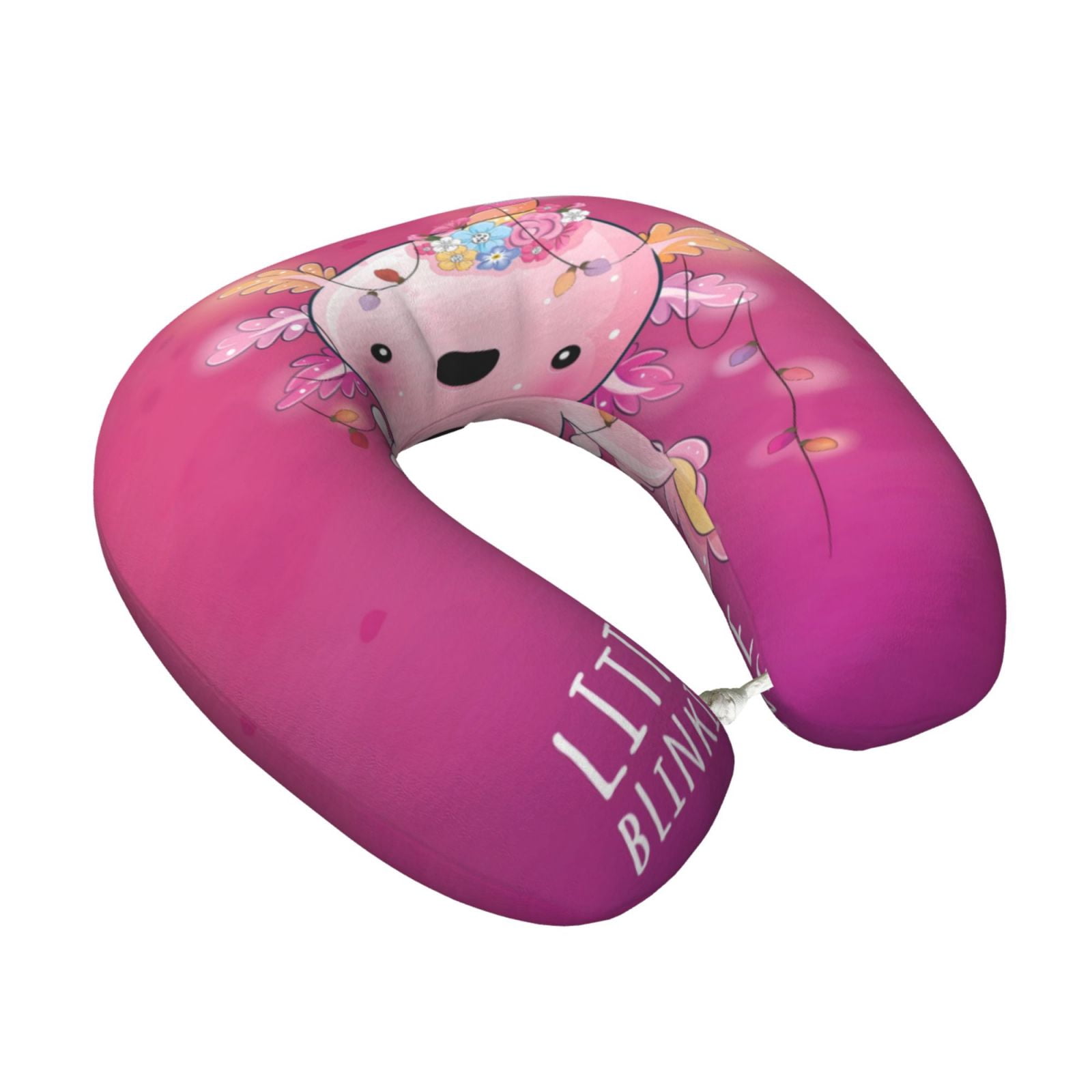 Xecao Cute Pink Axolotl A Print Memory Foam Cervical Neck Pillow Versatile U-Shaped Pillows for Home,Office,Camping,Travelling,Soft Washable Cover