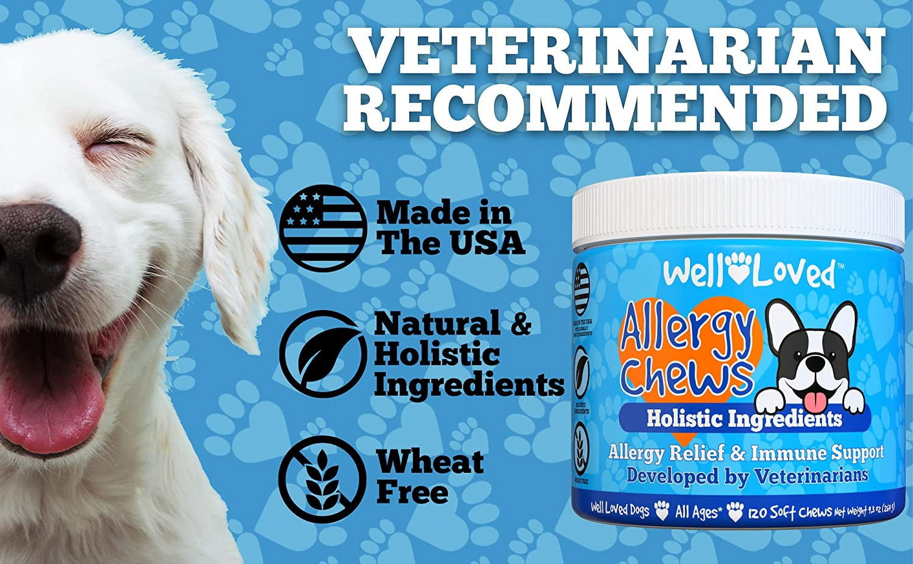 Well Loved Dog Allergy Chews, Itch Relief for Dogs, Hot Spot, 120 Chews