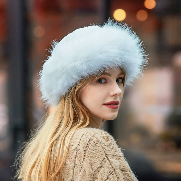 LA CARRIE Women's Faux Fur Hat for Winter with Stretch Cossack Russian  Style White Warm Cap