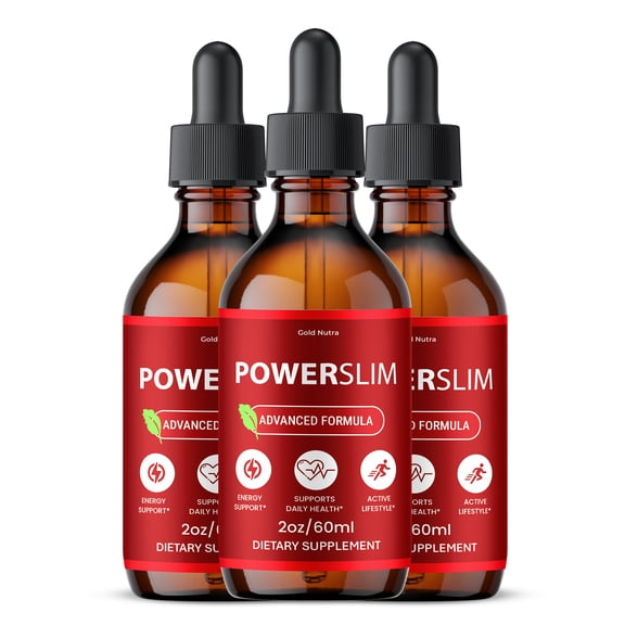PowerSlim Drops Liquid Supplement, Power Slim Supplement, All Natural Formula, Overall Wellness & Energy 60 mL (3 Pack)