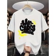 thumbnail image 2 of Men's 180G Pure Cotton Graphic T-Shirt - "WILL CARES" Letter Print, Round Neck, Short Sleeve, Black with Yellow & Blue Accents, Casual Summer Tee for Daily Wear, Travel Friendly Top, 2 of 10