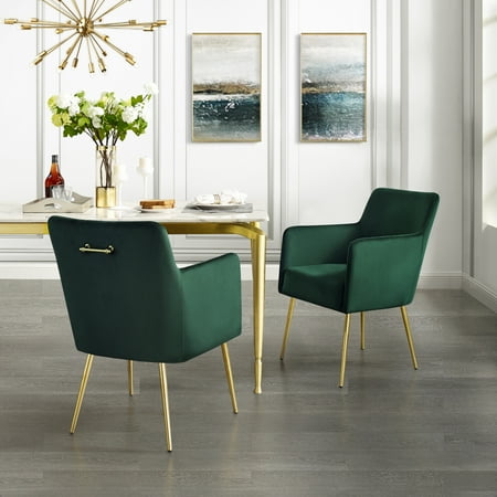 Armed Dining Chair Donati Emerald Velvet Dining Chair – Set of 2 | Arm Chair | Knob Handle | Stainless Steel Legs ()