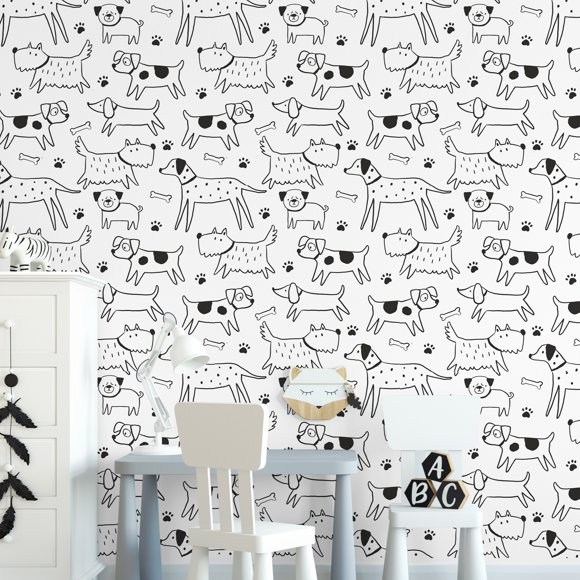 1pc, 17.7*118in, Cute Dog Wallpaper, Puppy Animal Peel and Stick Wallpaer, Self-Adhesive Wallpaper, Peel and Stick Wallpaper, Contact Paper For Cabinets Room Background Home Decor