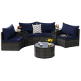 thumbnail image 2 of 7-Piece Outdoor Patio Furniture Half-Moon Sectional Round Patio Furniture Set Sofa with Tempered Glass Round Coffee Table (Dark Blue), 2 of 10